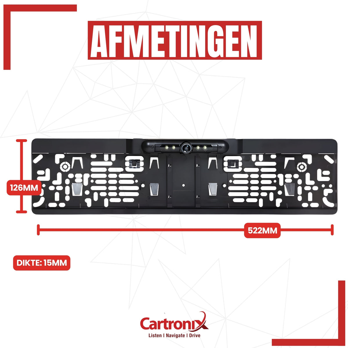 Cartronix RV-420 PRO kentekenplaathouder 520 × 110 mm achteruitrijcamera