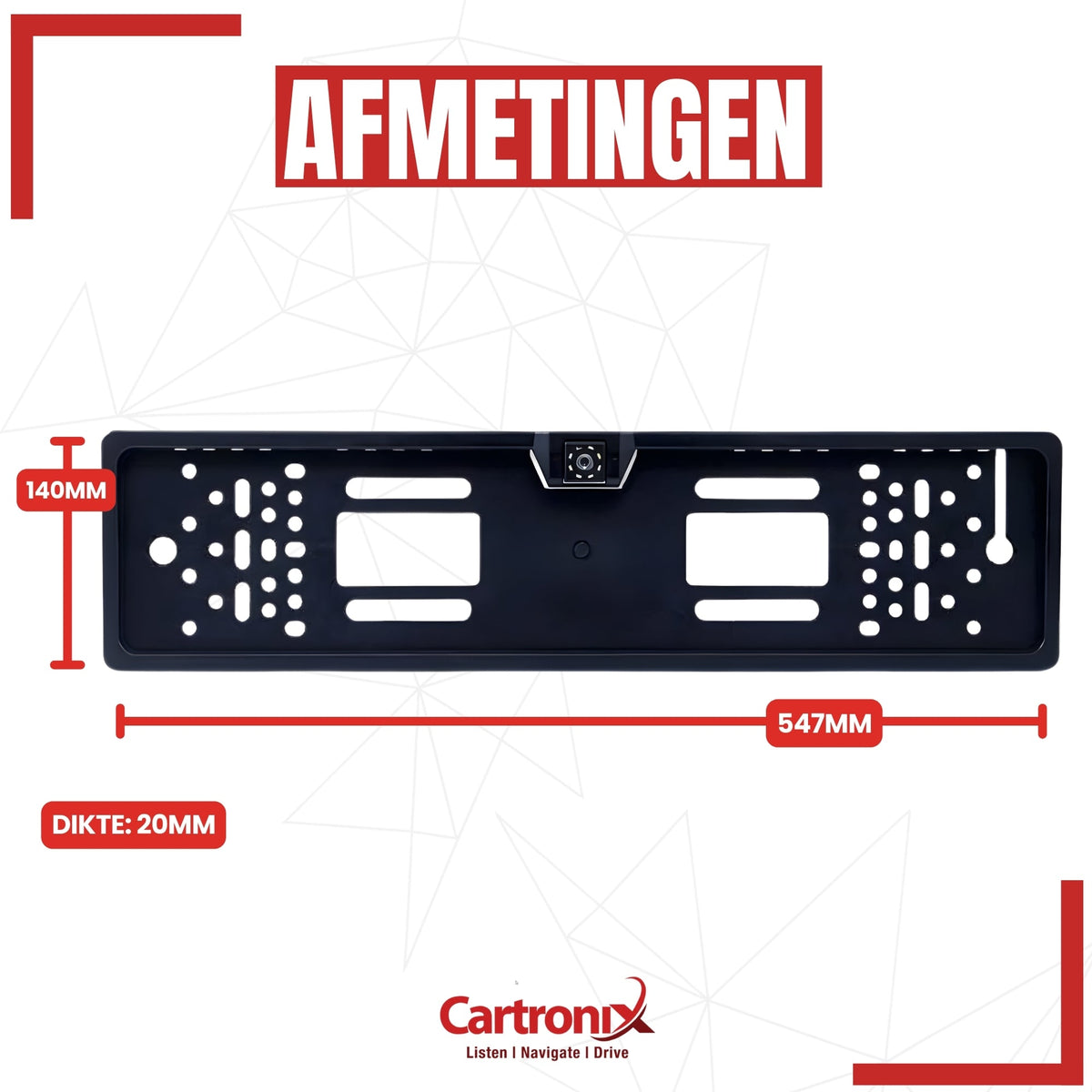 Cartronix RV-410 PRO kentekenplaathouder 520 × 110 mm achteruitrijcamera