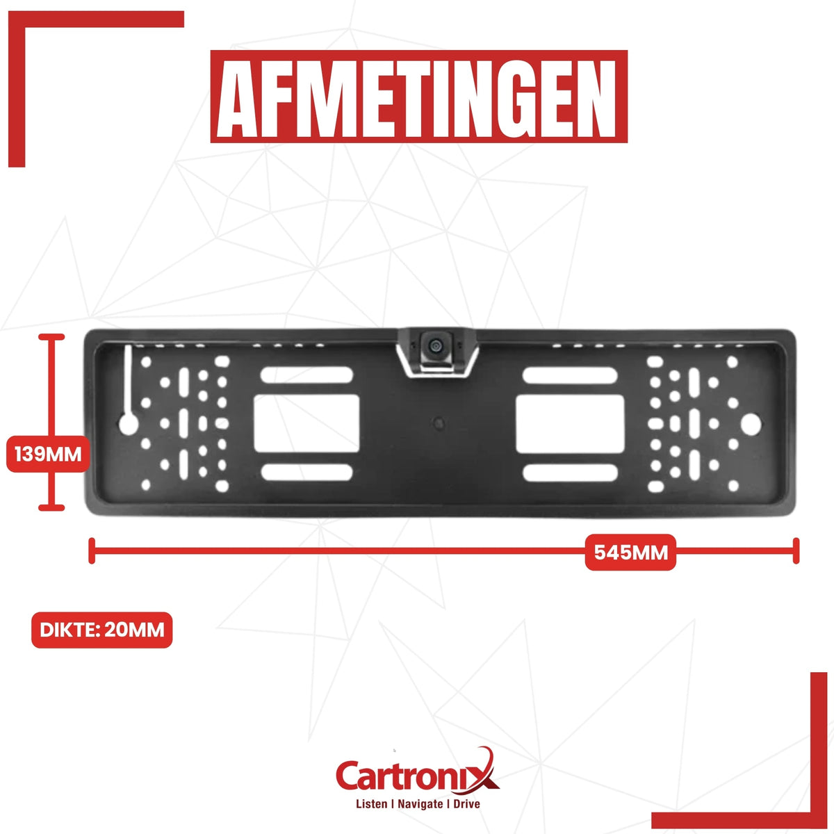 Cartronix RV-400 PRO kentekenplaathouder 520 × 110 mm achteruitrijcamera