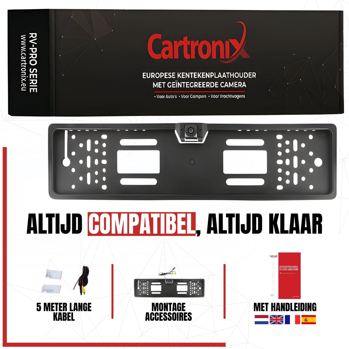Cartronix RV-400 PRO kentekenplaathouder 520 × 110 mm achteruitrijcamera