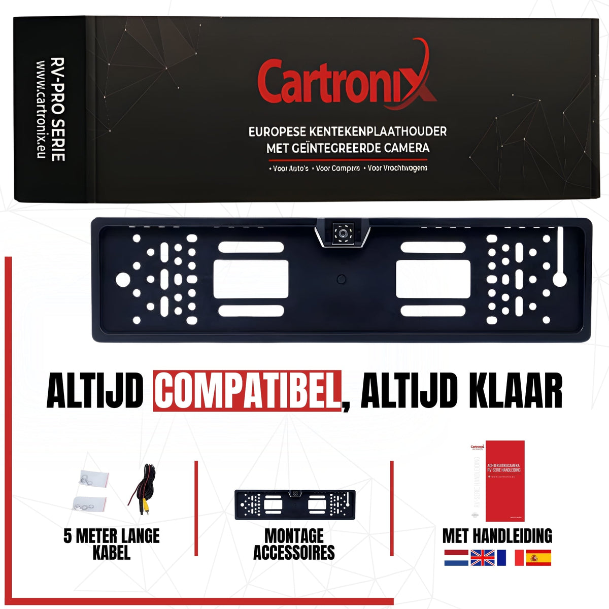 Cartronix RV-410 PRO kentekenplaathouder 520 × 110 mm achteruitrijcamera
