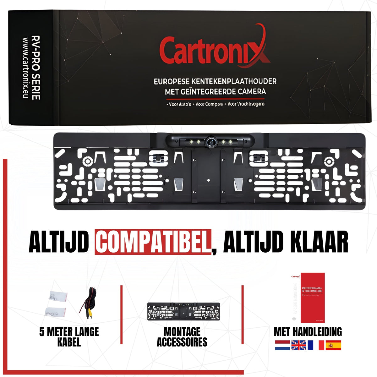 Cartronix RV-420 PRO kentekenplaathouder 520 × 110 mm achteruitrijcamera