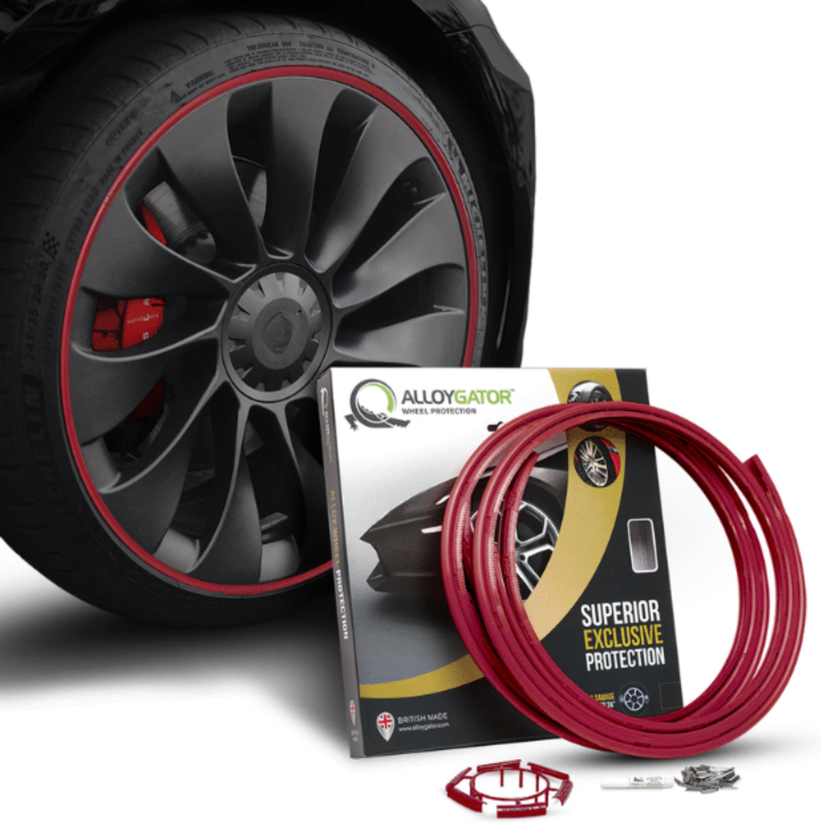 Alloygator Velgbescherming | Donker rood | Stoeprand bescherming | Exclusive (12-24'' inch)