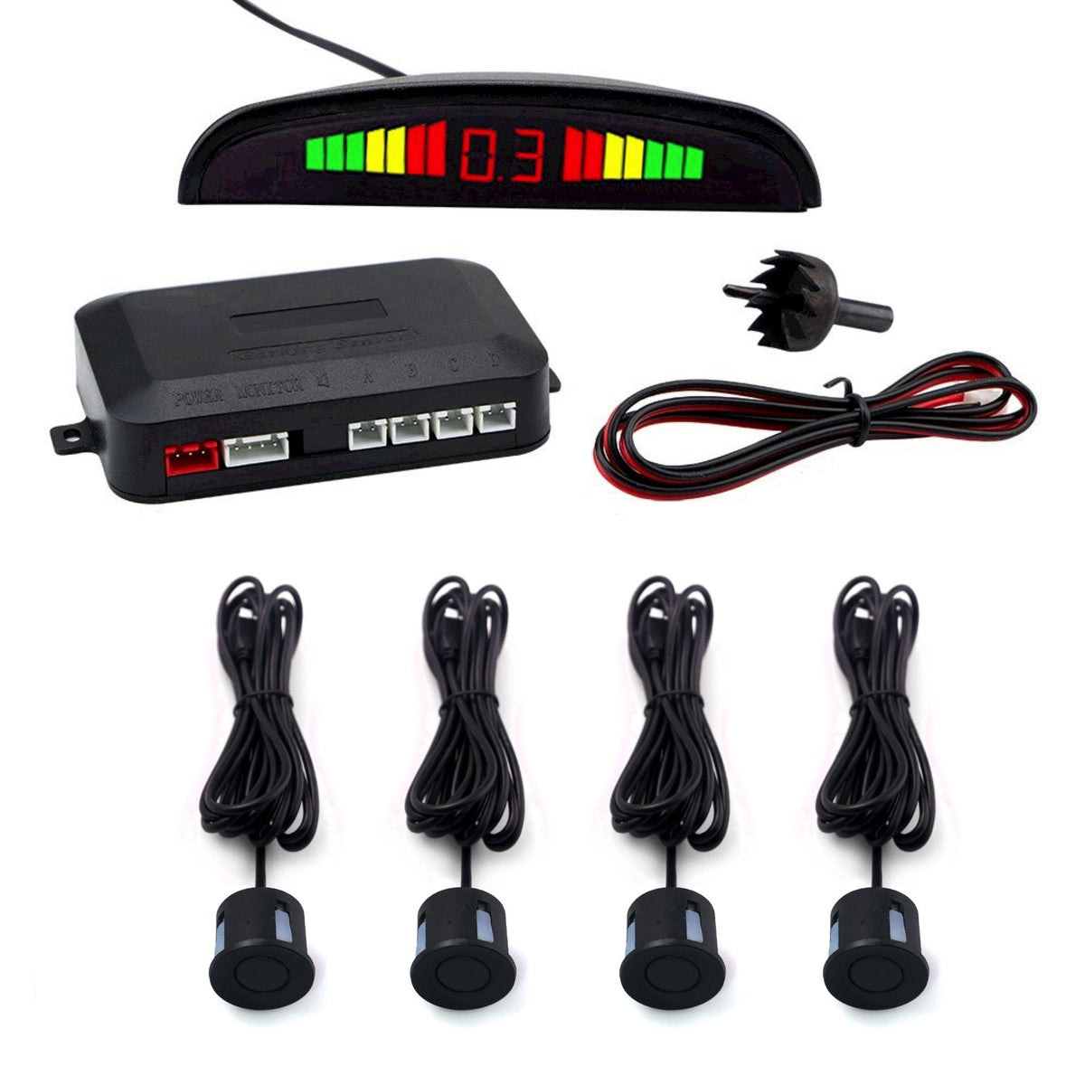Cartronix parkeersensoren set 4 sensoren Matt Zwart voor auto camper bestelwagen
