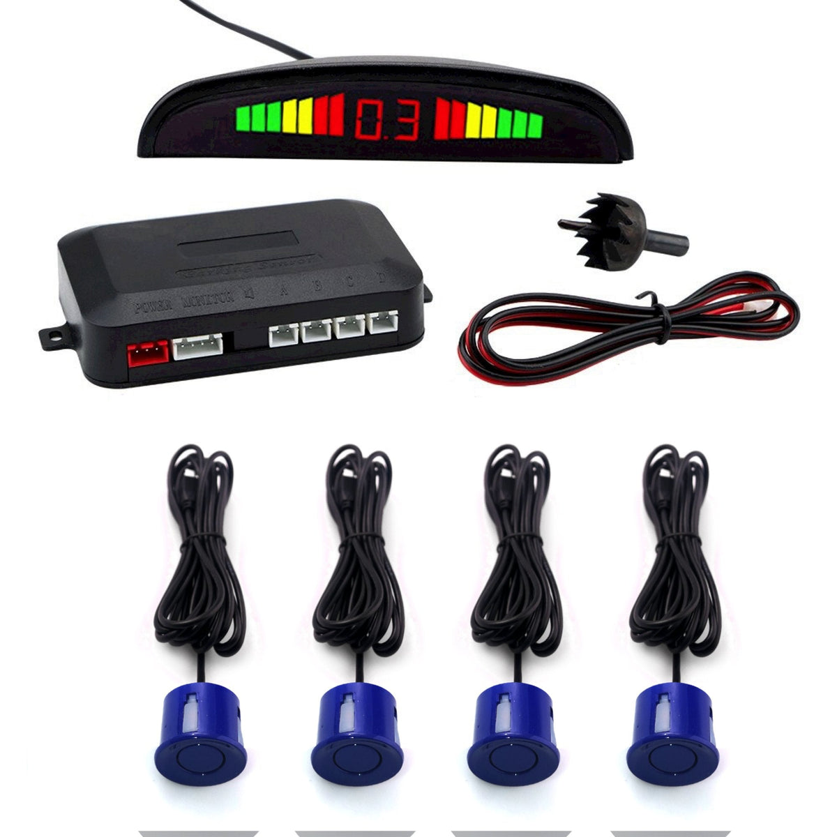 Cartronix parkeersensoren set 4 sensoren Blauw voor auto camper bestelwagen