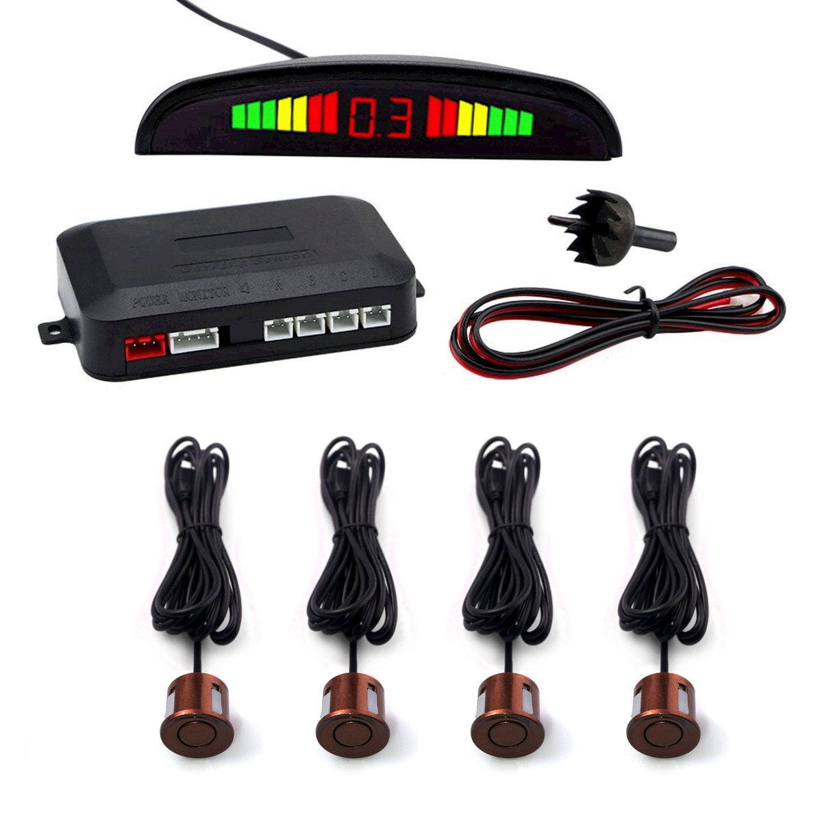 Cartronix parkeersensoren set 4 sensoren Koper voor auto camper bestelwagen