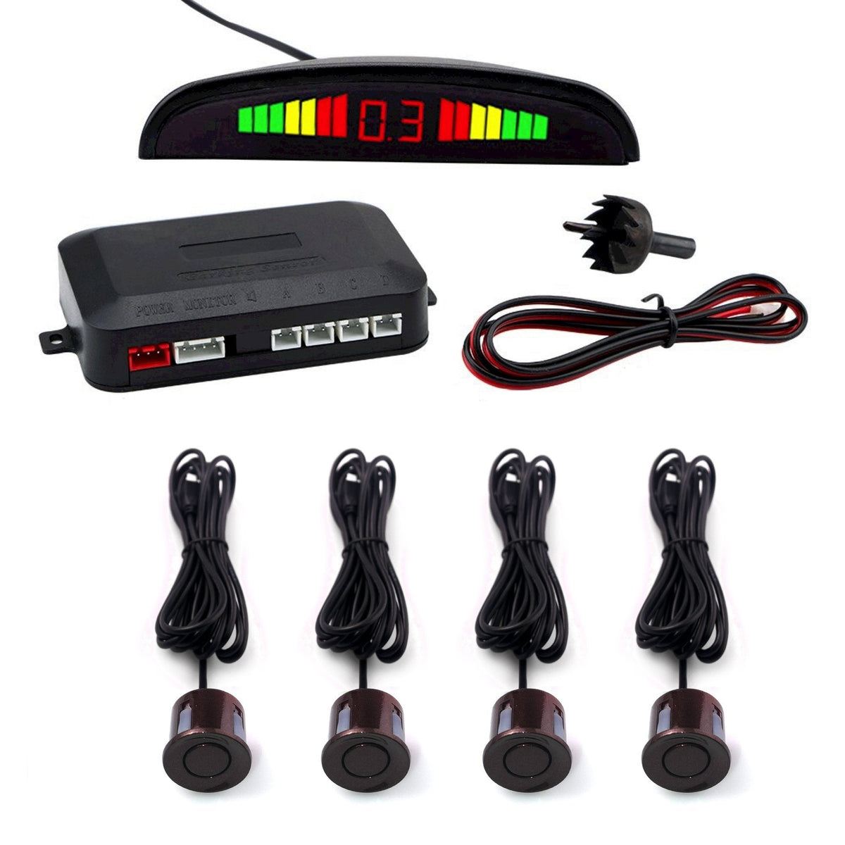 Cartronix parkeersensoren set 4 sensoren Donker koper voor auto camper bestelwagen