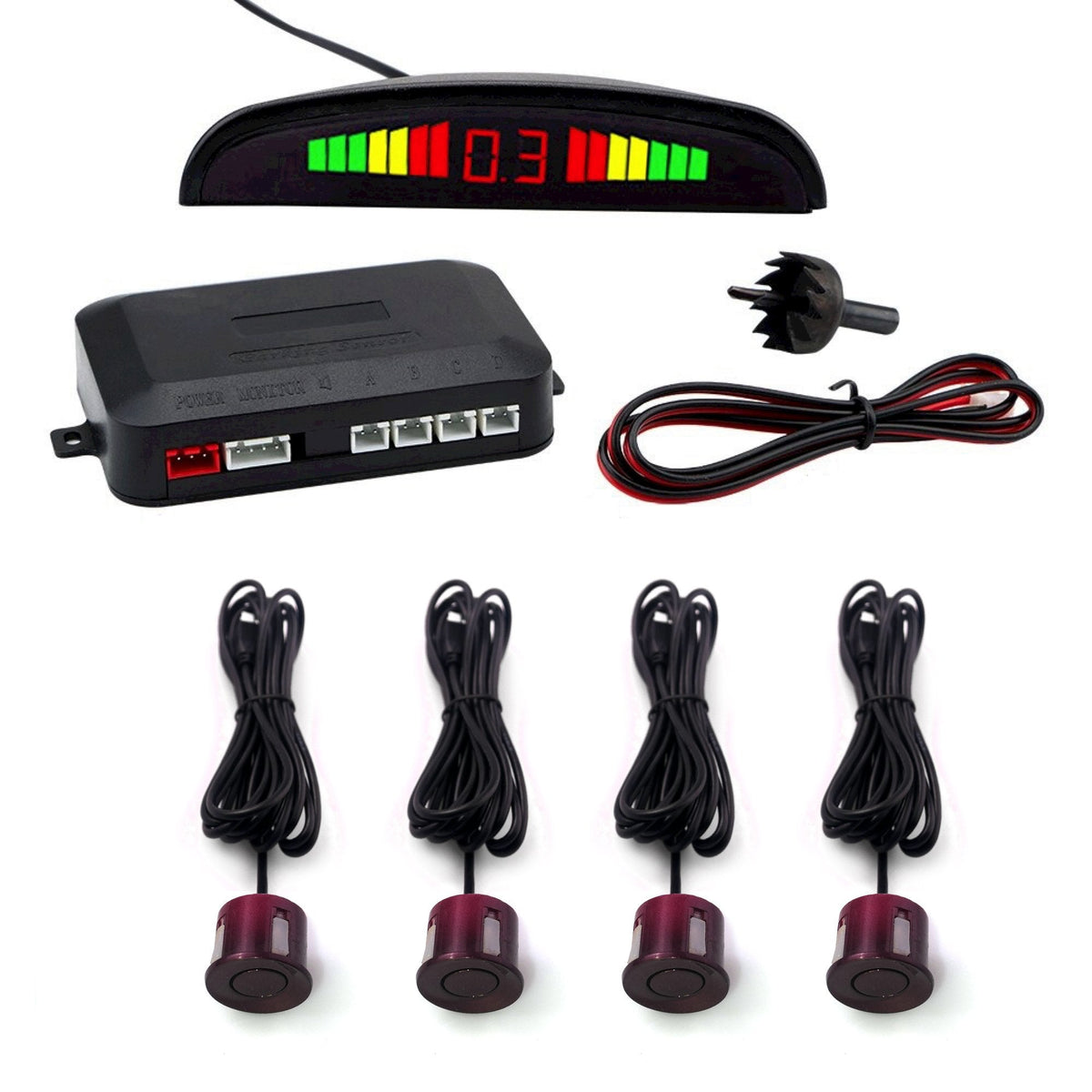 Cartronix parkeersensoren set 4 sensoren Aubergine Brons voor auto camper bestelwagen