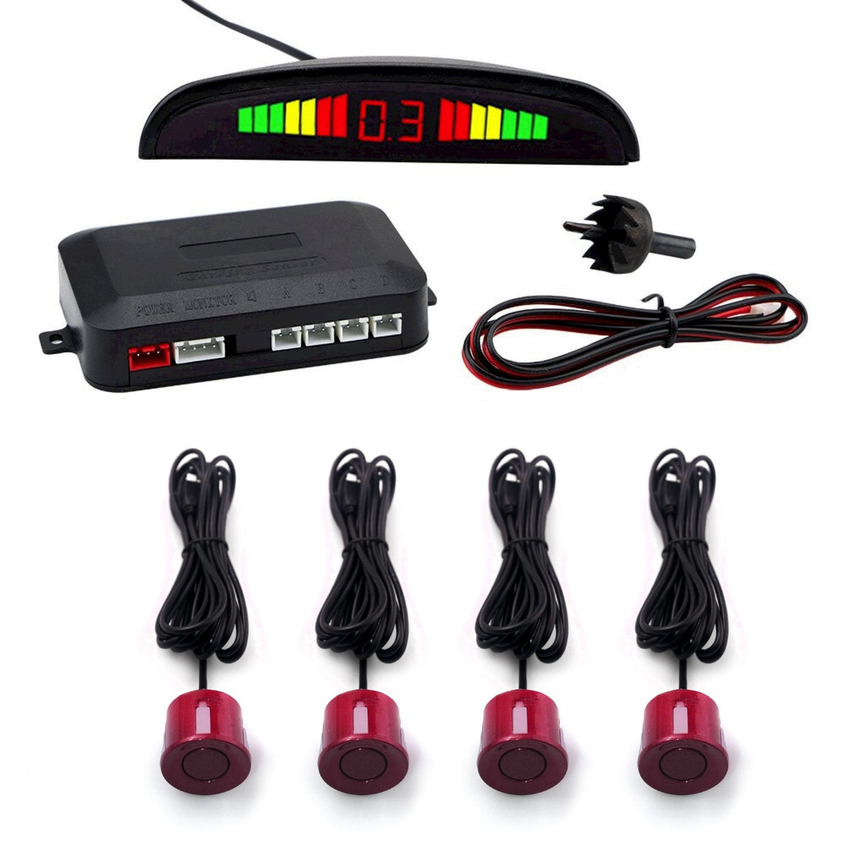 Cartronix parkeersensoren set 4 sensoren Imperiaal parel rood voor auto camper bestelwagen