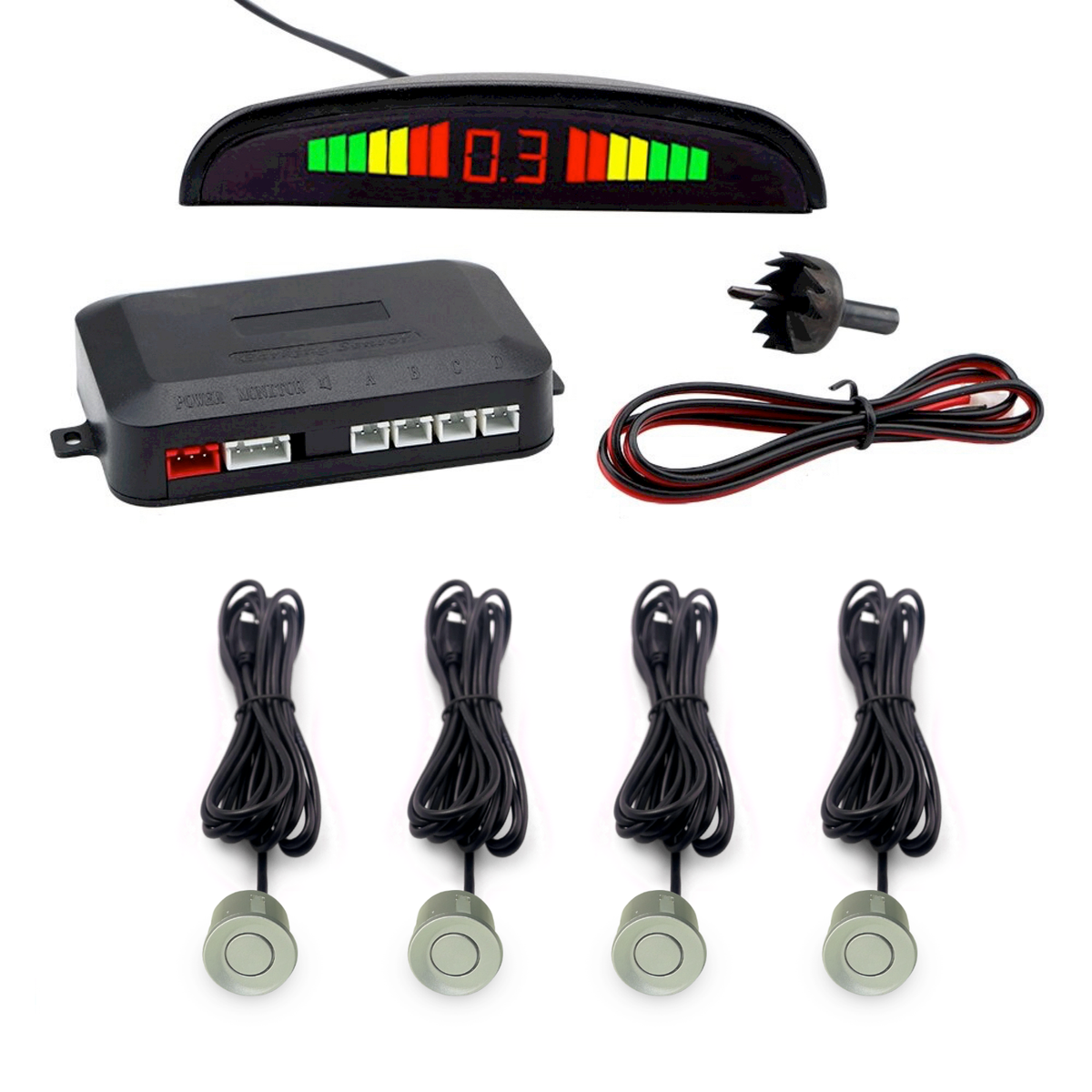 Cartronix parkeersensoren set 4 sensoren Zilver voor auto camper bestelwagen