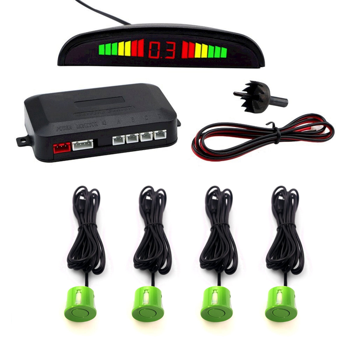 Cartronix parkeersensoren set 4 sensoren Gazon Groen voor auto camper bestelwagen