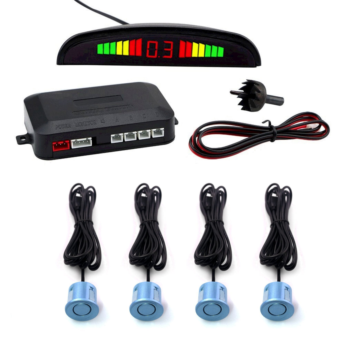 Cartronix parkeersensoren set 4 sensoren Lichtblauw voor auto camper bestelwagen