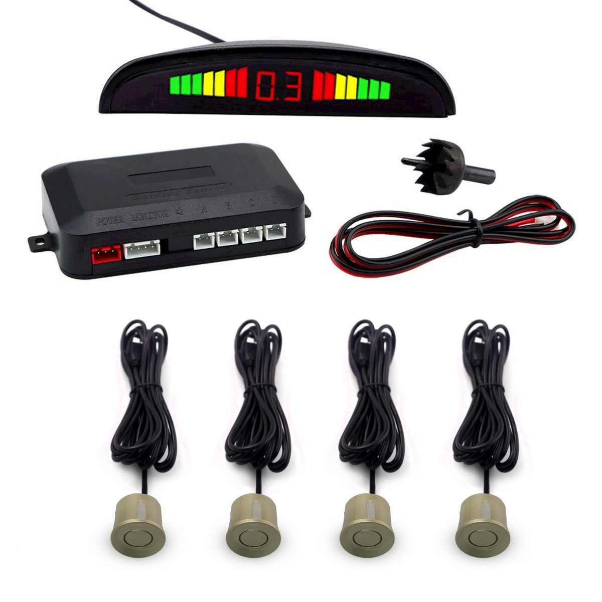 Cartronix parkeersensoren set 4 sensoren Goud voor auto camper bestelwagen