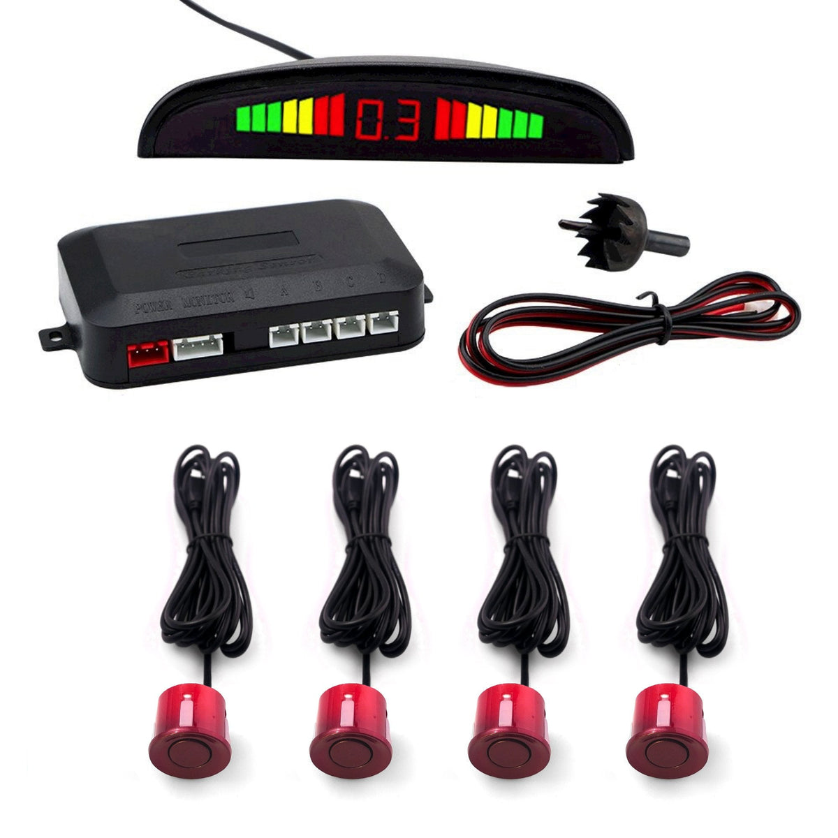 Cartronix parkeersensoren set 4 sensoren Donker Rood voor auto camper bestelwagen