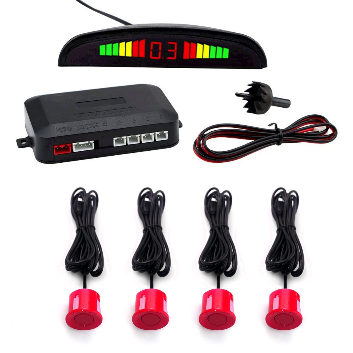 Cartronix parkeersensoren set 4 sensoren Rood voor auto camper bestelwagen