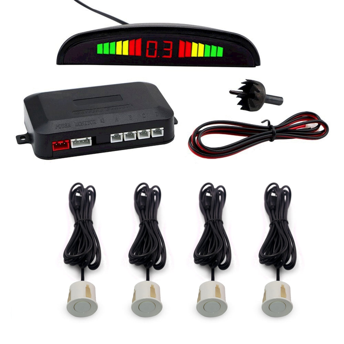 Cartronix parkeersensoren set 4 sensoren Parelmoer wit voor auto camper bestelwagen