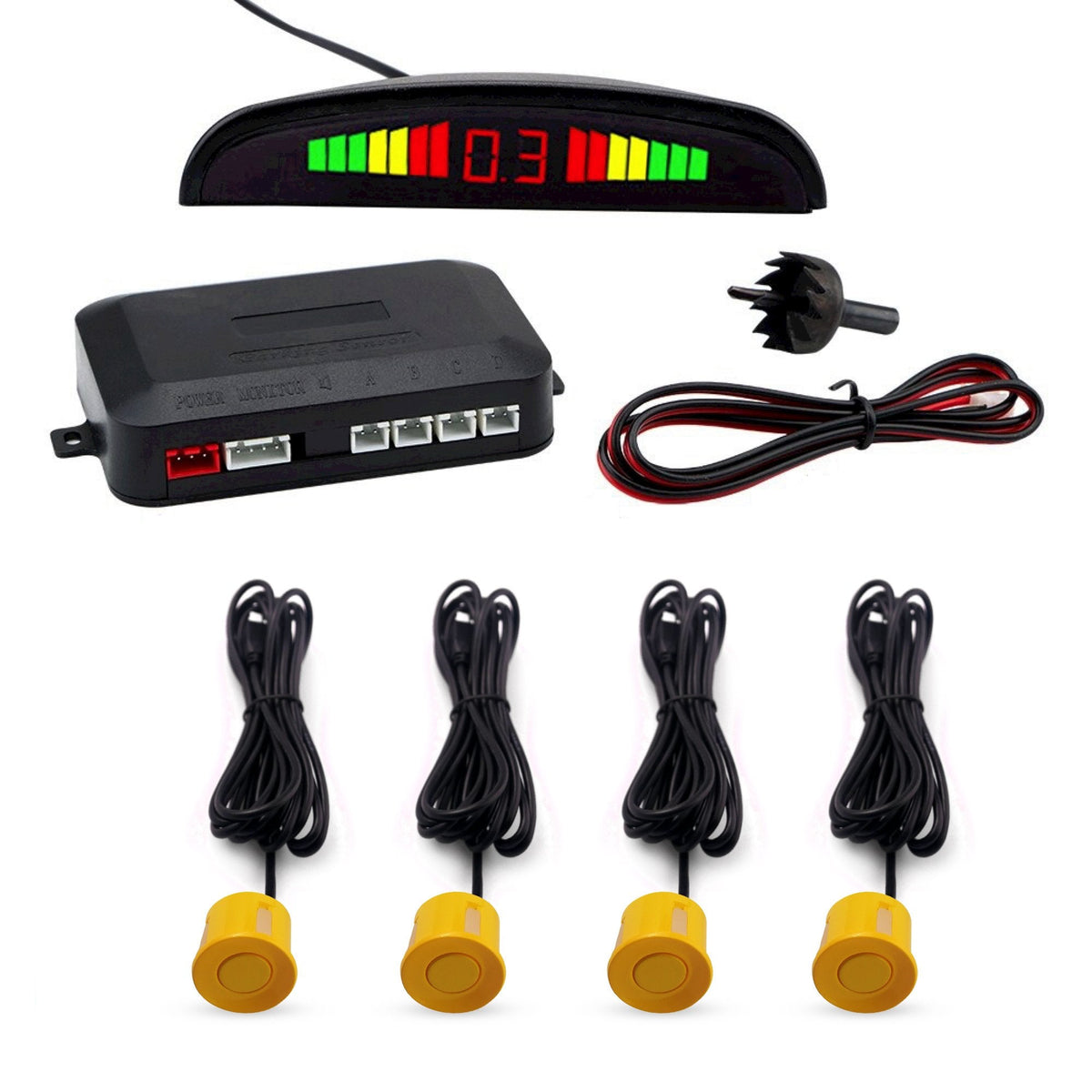 Cartronix parkeersensoren set 4 sensoren Geel voor auto camper bestelwagen