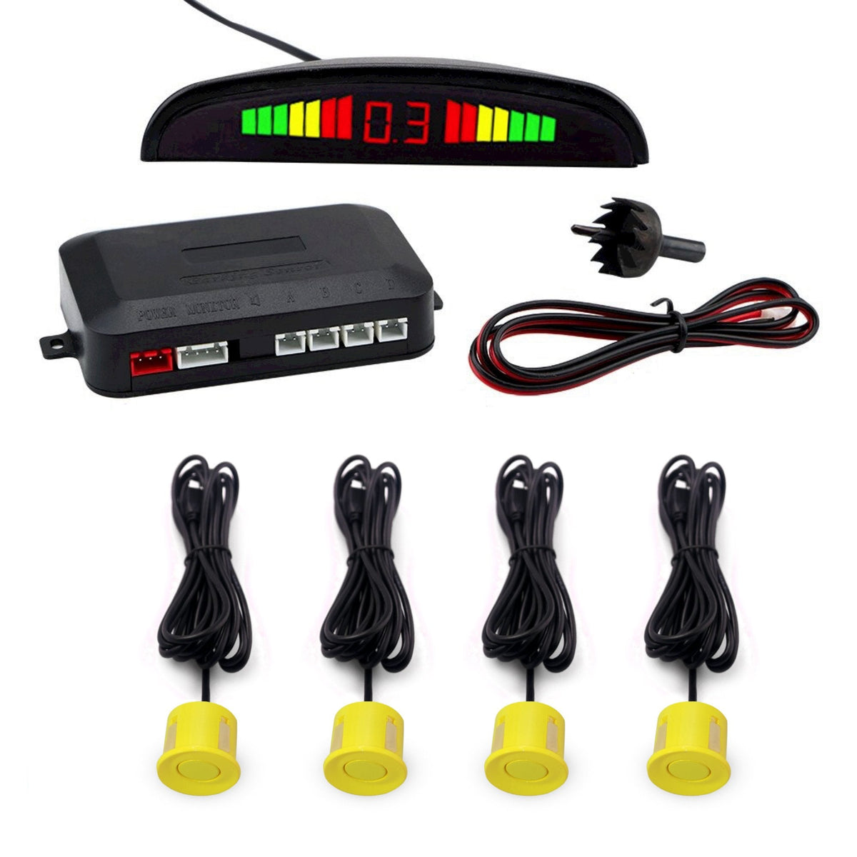 Cartronix parkeersensoren set 4 sensoren Krokus Geel voor auto camper bestelwagen